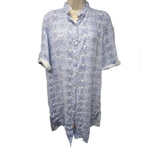 Puro Lino Linen Patterned Shirt Dress Sz M